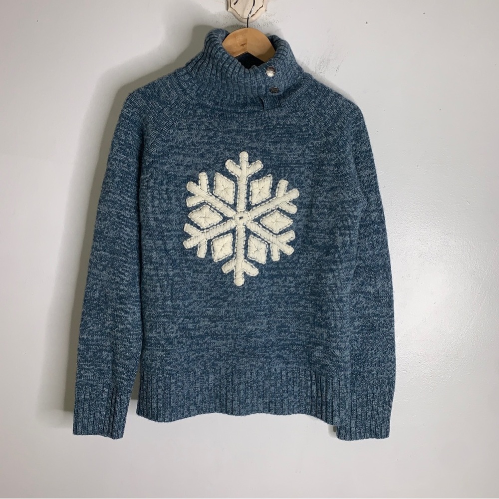 Sundance Stratton Turtleneck Sweater Blue Ivory Snowflake Size M CP
